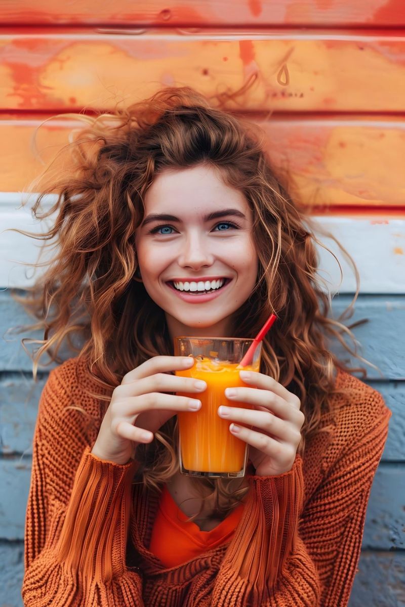 Qué significa armonía | Ellas en Armonía Mujer sonriendo con bebida natural en sección sobre armonía y bienestar femenino de Ellas en Armonía